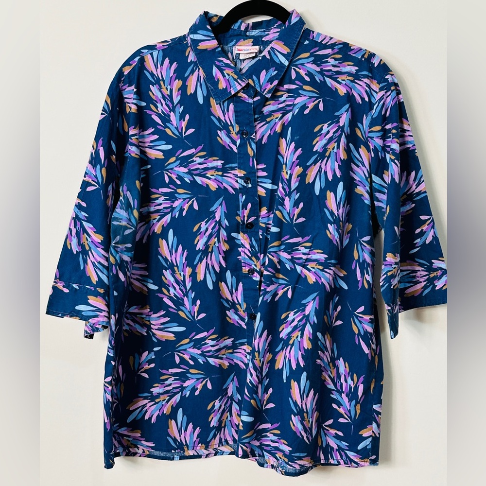Beautiful Floral Abstract Print Button Down Shirt by American Sweetheart Size XL